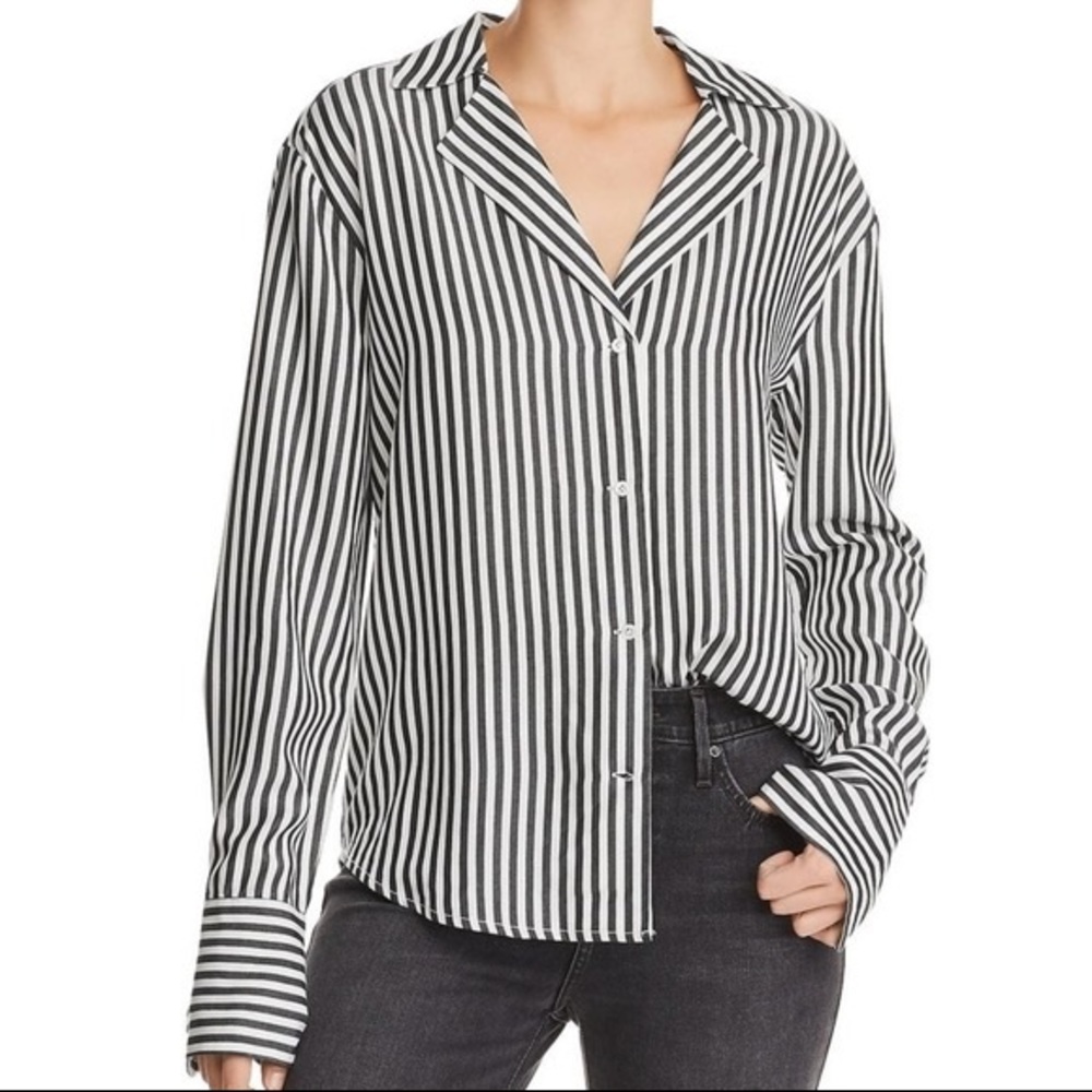 Paige Elora Black White Stripes Size Small Button Down Long Sleeve Women’s Shirt